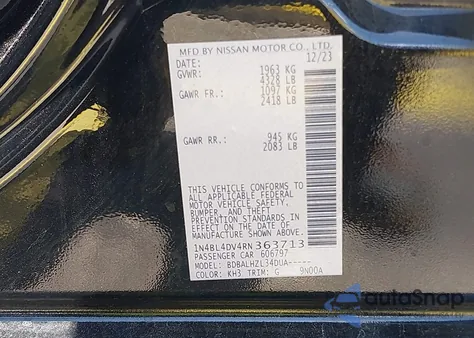 2024 Nissan Altima Sv z USA, uszkodzony, nr VIN 1N4BL4DV4RN363713